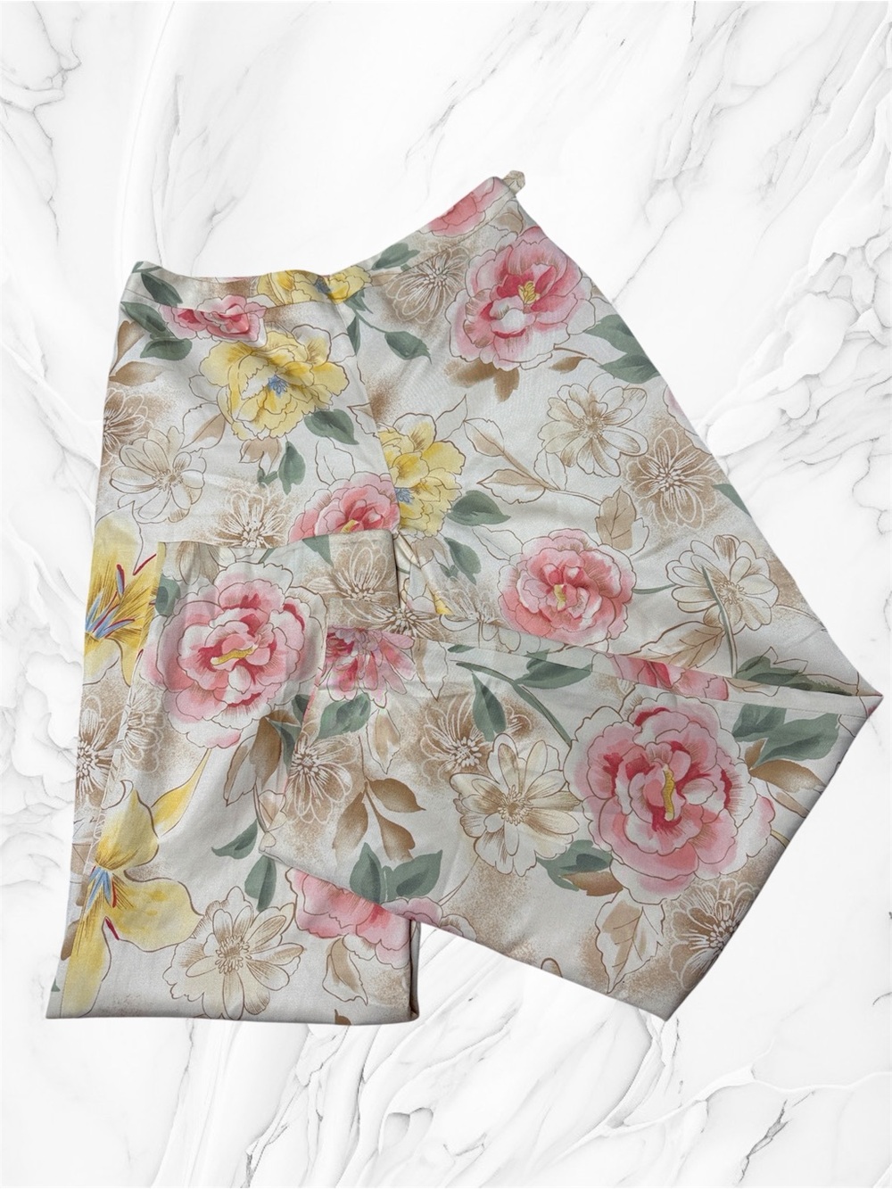 Talbots Cream Floral print trousers cream base Pink and Yellow Blooms size 12